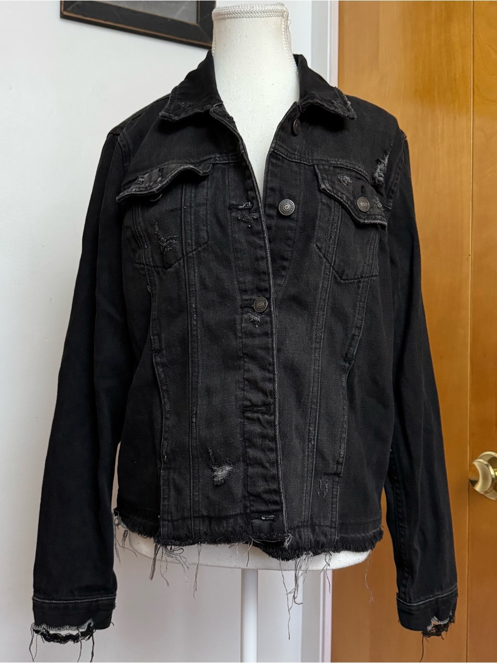 Abercrombie & Fitch black denim distressed jacket